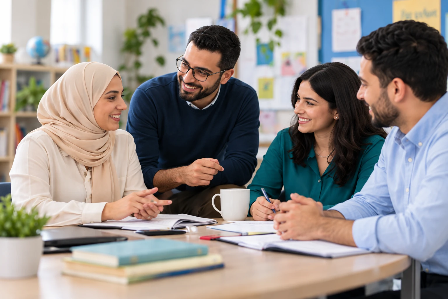 Educators collaborating in a school